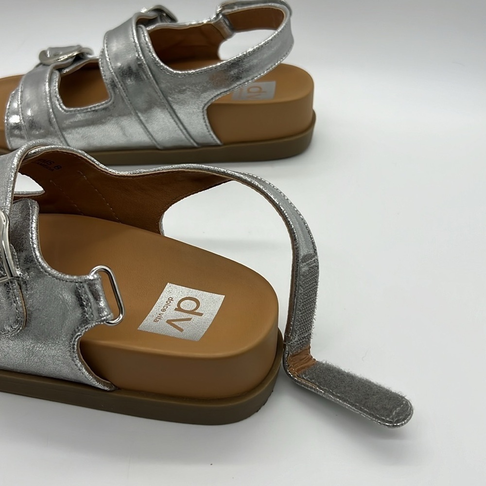 DOLCE VITA WOMEN‘S SHINY SILVER STRAPPY ALAMEDA SANDALS SIZE 8 - Picture 13 of 14